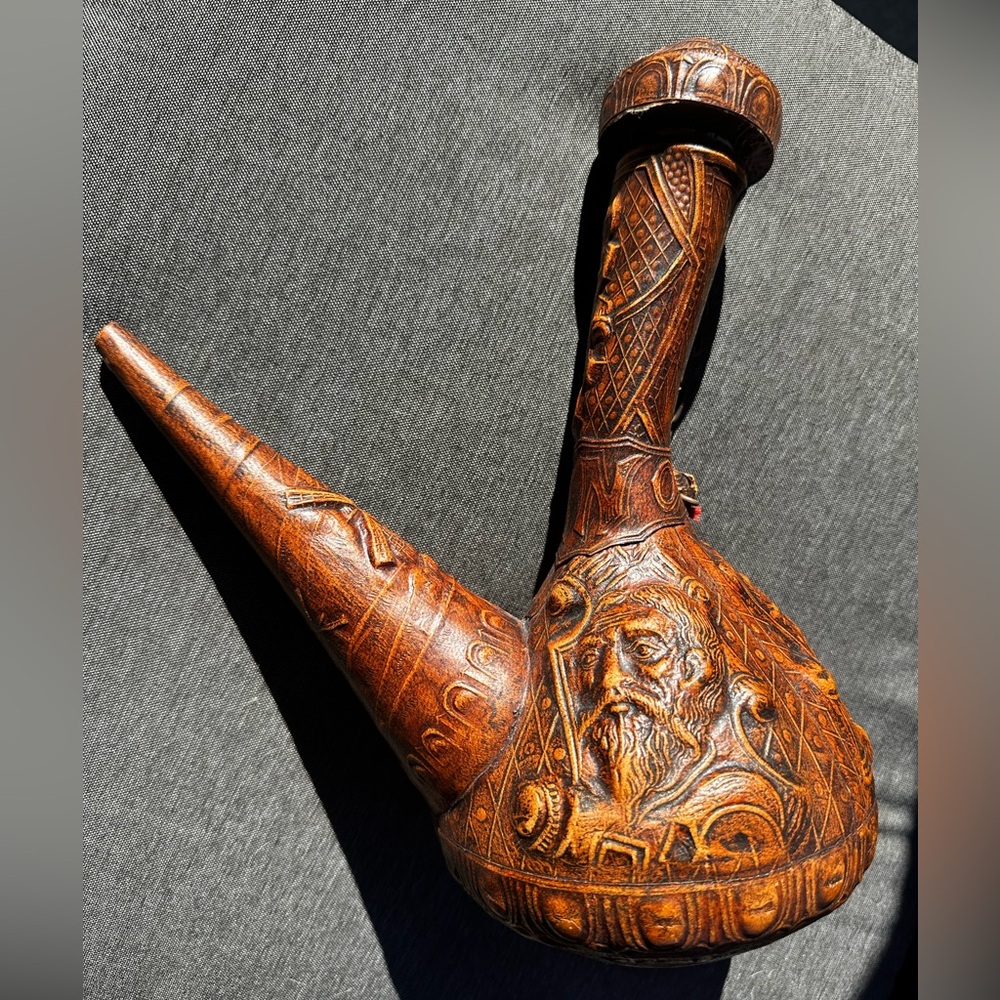 Rare Unique Intricately handmade genuine leather Brown Decorative Vessel